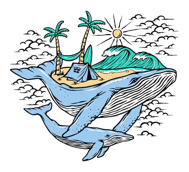 Beach and whales illustration