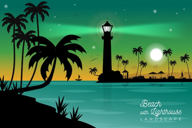 Beach with lighthouse landscape background