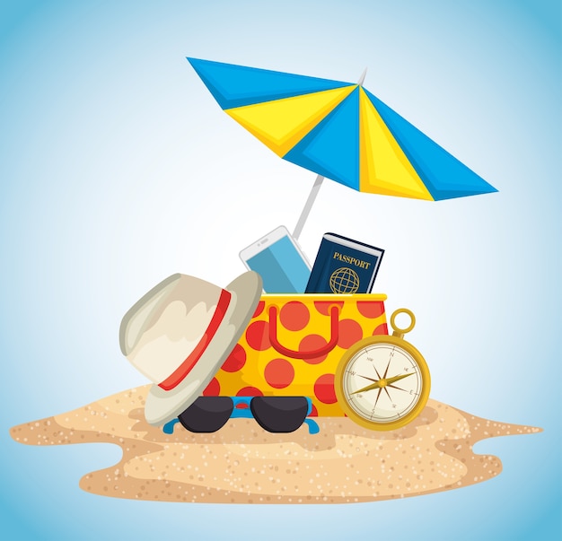 beach with summer holidays icons vector illustration design