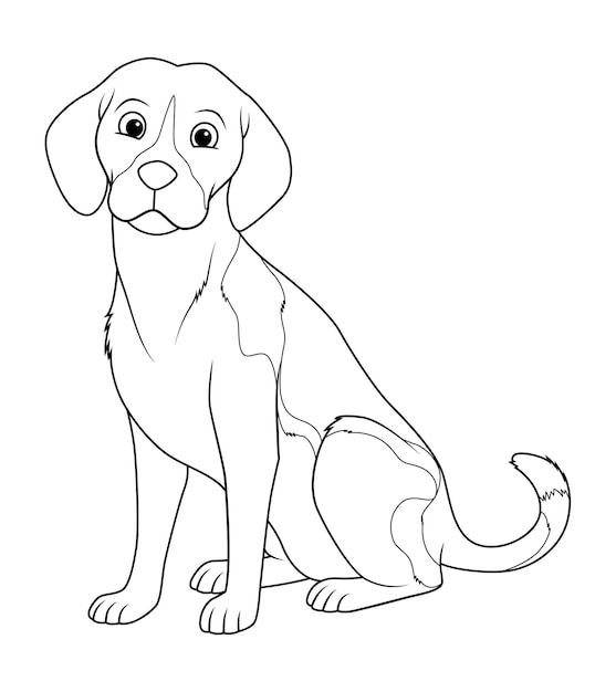 Beagle Dog Cartoon Animal Illustration BW