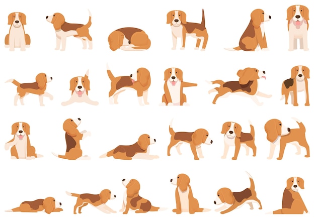 Beagle icons set cartoon vector Dog breed