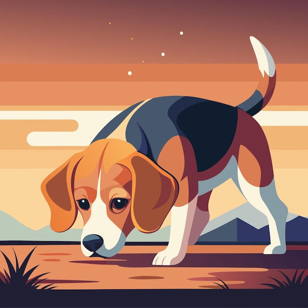 Vector beagle sniffing flat vector