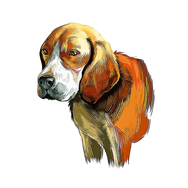 BeagleHarrier Scent Hound Dog Breed Watercolor Sketch Hand Drawn Paint Illustration