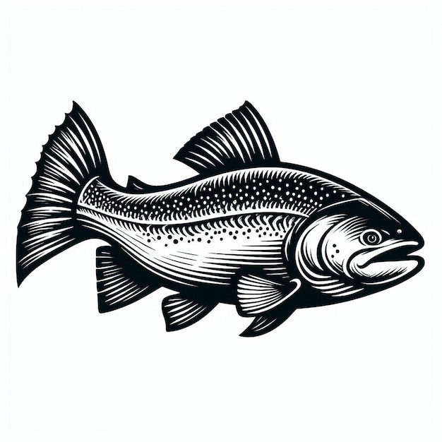 Beaked salmon Silhouette line art vector illustration on white background