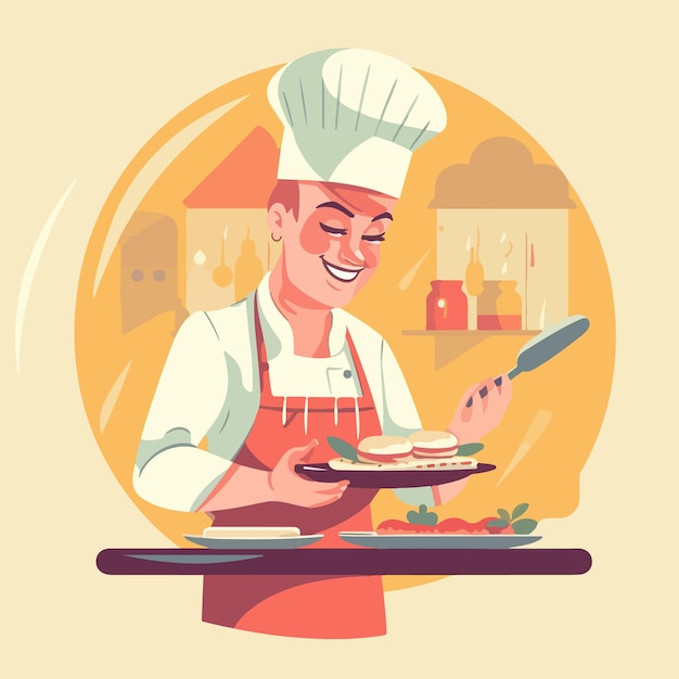 A beaming chef with a playful expression flat vector illustration