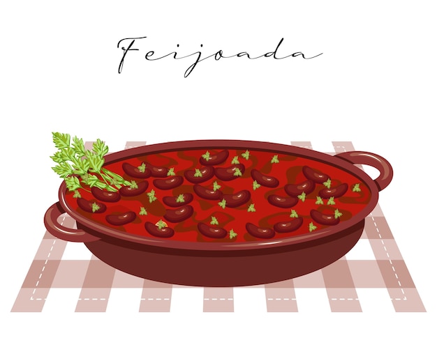 Beans with meat, Feijoada, Latin American cuisine, Brazilian national cuisine. Food illustration