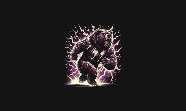 Vector bear angry with background lightning vector artwork design