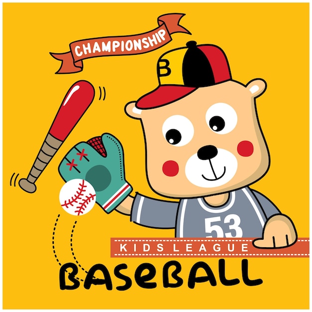 bear the baseball player funny animal cartoon