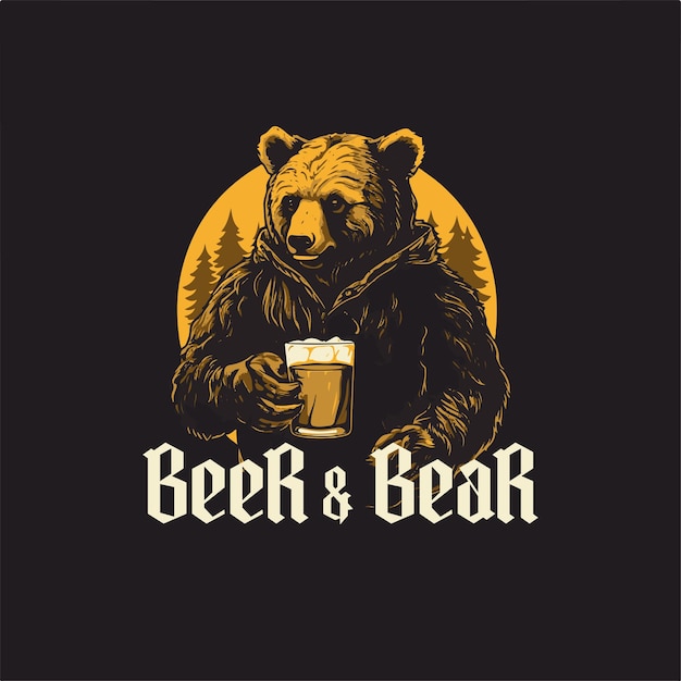 Vector the bear beer illustrator design for t shirt or logo