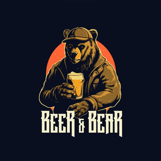 Vector the bear beer illustrator design for t shirt or logo