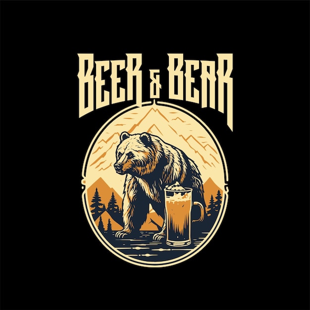 Vector the bear beer illustrator design for t shirt or logo