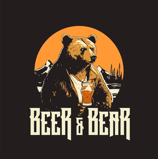 Vector the bear beer illustrator design for t shirt or logo