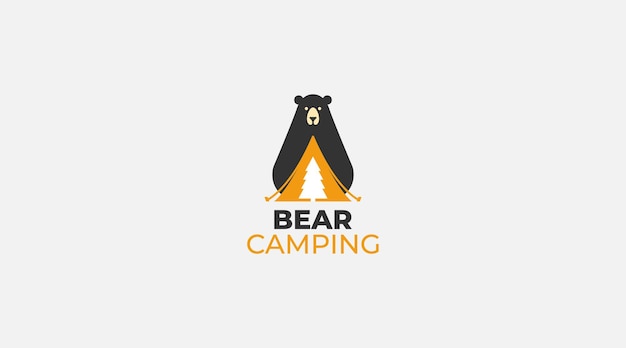 Bear camping logo design vector template