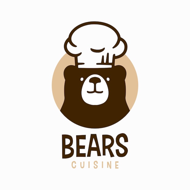 Bear Chef Restaurant Kitchen Cartoon Mascot Character Logo Vector Icon Illustration