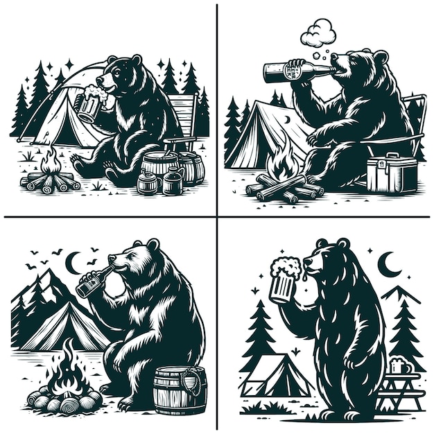 Bear Drinking Beer Bear Camping with Beer svg Camp Life Tshirt Wild Life Vector File