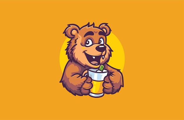 Vector bear drinking logo vector icon illustration