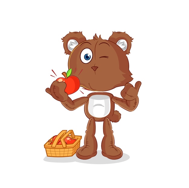 Bear eating an apple illustration character vector