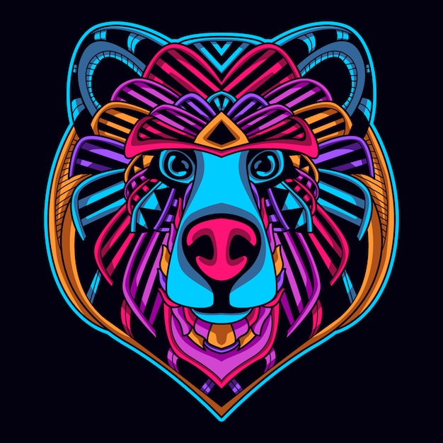 bear face in neon color