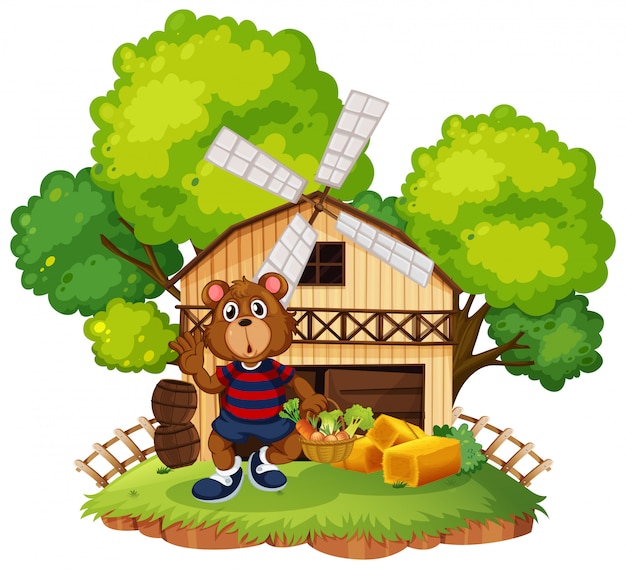 A bear at the farm illustration