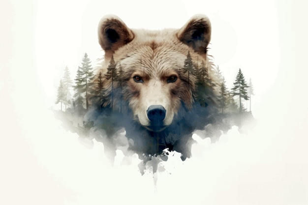 Bear forest double exposure art