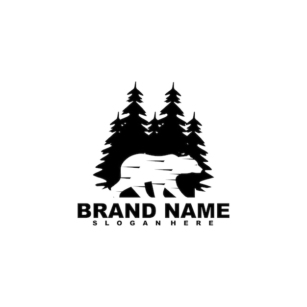 bear forest pine vector logo design