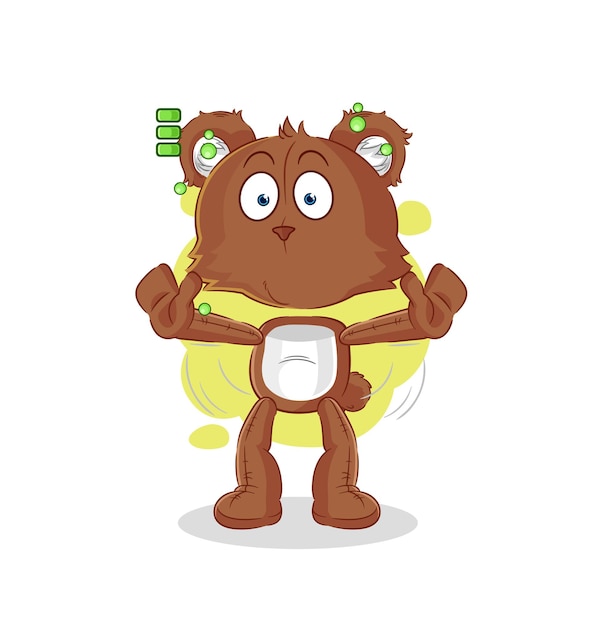 Bear full battery character cartoon mascot vector