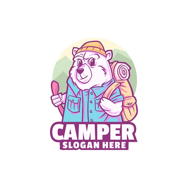 Bear fun Camper logo isolated on white