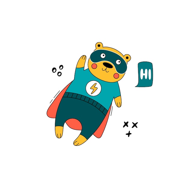 Bear in funny comic costumes.  hand-drawn illustration