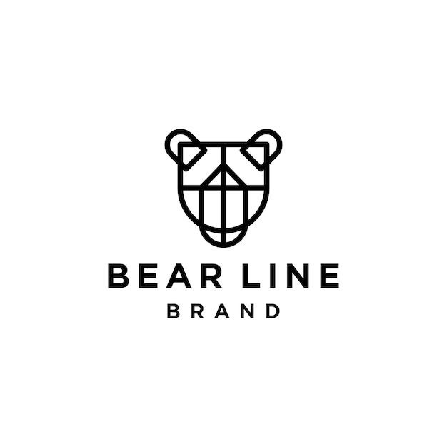 Vector bear head geometric logo in abstract style line outline icon