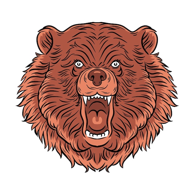 Bear head on a white background The predatory beast growls Wildlife animal Vector art illustratio