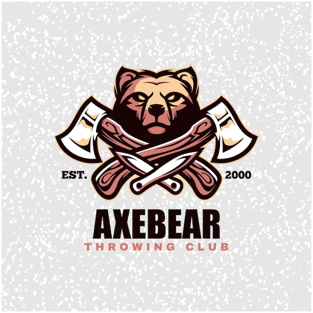 Bear head with axes and knifes, throwing club logo. 