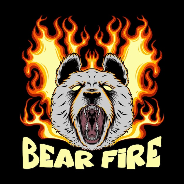 bear head with fire smoldering illustration and angry bear lettering