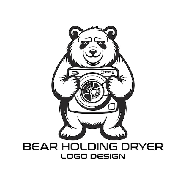 Bear Holding Dryer Vector Logo Design