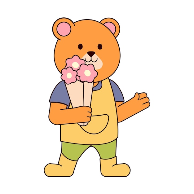 Bear Holding Flowers Illustration