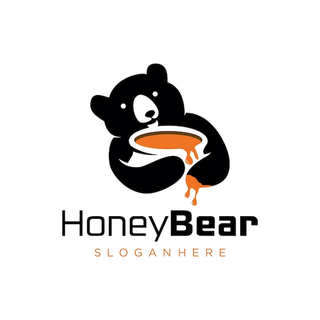 Bear holding honey jar Logo flat design