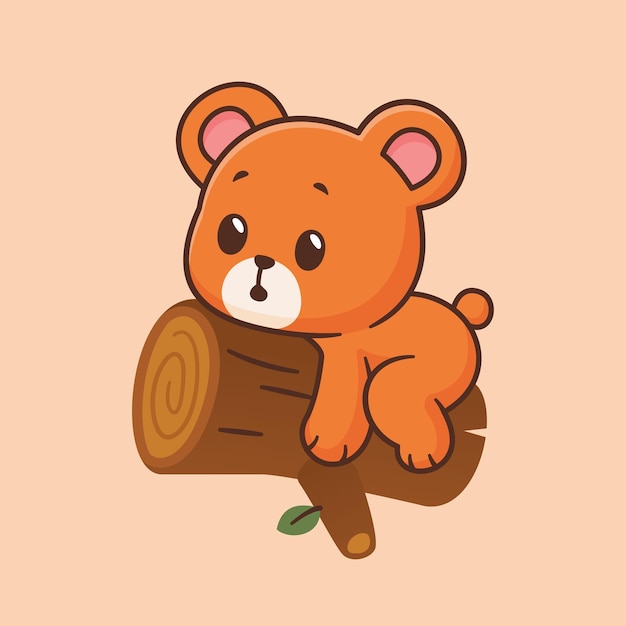 Bear Hug a Wood Cartoon Icon Illustration