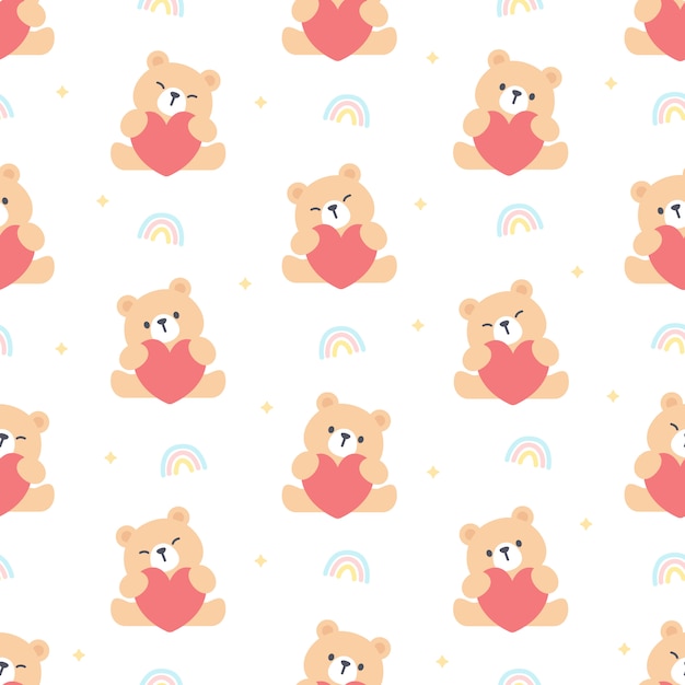 Bear hugging heart seamless pattern