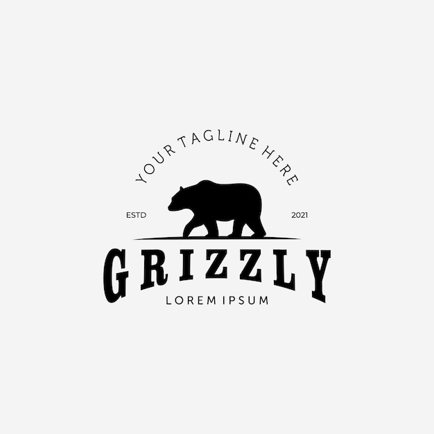 Bear Hunter Logo Vector Design Illustration Vintage Grizzly Bear Polar Bear Black Bear