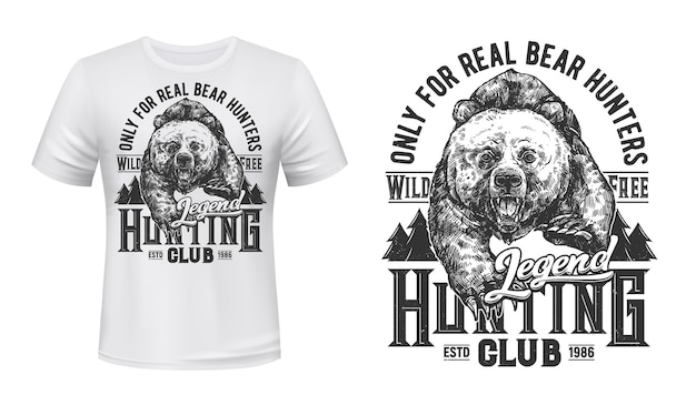 Bear hunting club tshirt print mockup wild animal