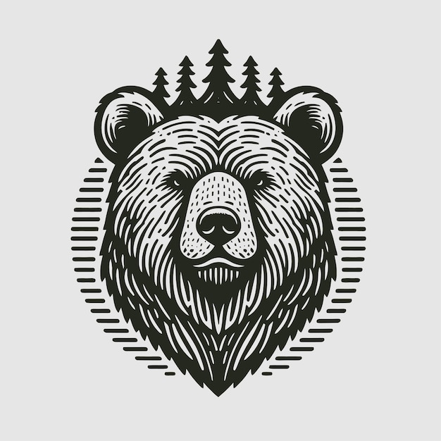 Bear illustration with engraving style