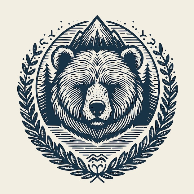 Bear illustration with engraving style