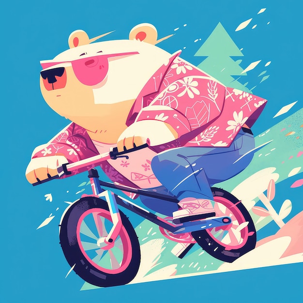 A bear is biking cartoon style