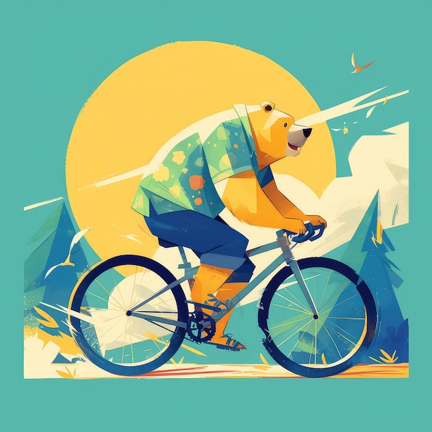 A bear is biking cartoon style