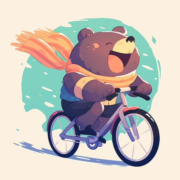 A bear is biking cartoon style