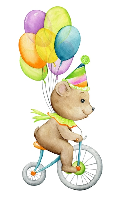 Vector the bear is a circus performer on a bicycle with balloons