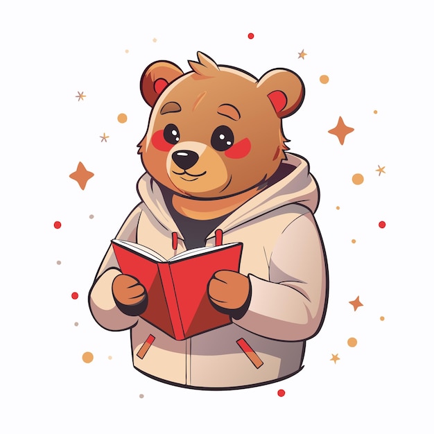 Vector a bear in a jacket reading a book with a star on the back