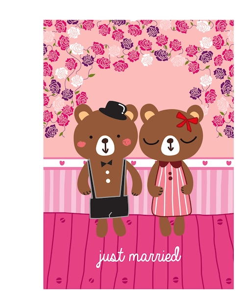 bear just married cartoon doodle