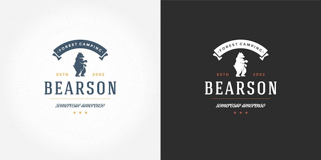 Bear logo emblem vector illustration silhouette for shirt or print stamp. Vintage typography badge or label design.