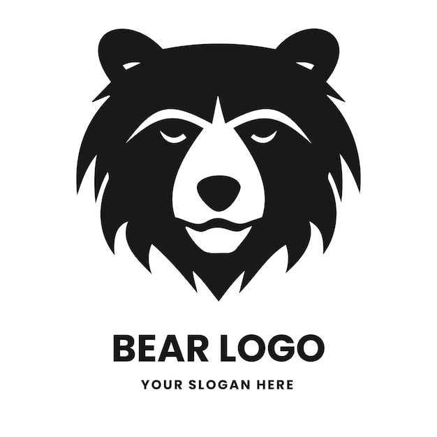 Bear logo vector template emblem symbol Head icon design isolated on a white background Modern black and white illustration Simple minimalistic silhouette design for logo tattoo and tshirt print