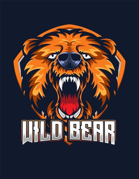 Bear mascot with shield for esport gaming logo vector design